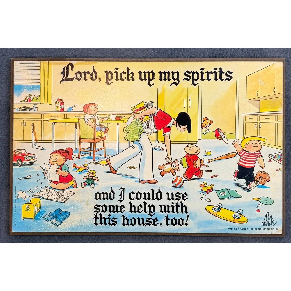 Vintage Bil Keane Family Circus Wall Plaque Abbey Press Comic Art Lord Help Hous